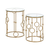 Lot de 2 tables basses rondes, tables d'appoint gigognes dorées avec plateau en verre trempé, cadre en acier pour salon