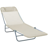 Outdoor Lounge Chair, Portable Adjustable Reclining Seat Folding Chaise Lounge Patio Camping Beach Tanning Chair Bed with Pillow