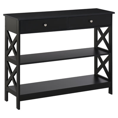 Table console de 39 pouces, table d'entrée étroite avec étagères de rangement, tiroirs et cadre en X pour derrière le canapé