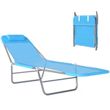 Outdoor Lounge Chair, Portable Adjustable Reclining Seat Folding Chaise Lounge Patio Camping Beach Tanning Chair Bed with Pillow