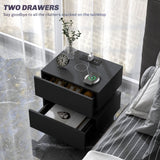 Bedside Table with Charging Station and LED Light Modern Nightstand with USB Ports AC Outlets Drawers Remote