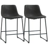 Counter Height Bar Stools Set of 2, Vintage PU Leather Bar Chairs