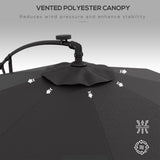9.5' Offset Patio Umbrella Garden Parasol with Solar LED Lights and Weights