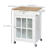 Rolling Kitchen Cart with Drawer and Glass Door Cabinet, Kitchen Island on Wheels with Towel Rack