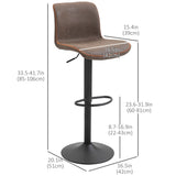 Bar Stools Set of 2, Swivel Counter Height Bar Stools with Adjustable Height and Footrest, PU Leather Upholstered Kitchen Stool for Breakfast Bar
