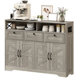 Sideboard, Buffet Cabinet with 4 Barn Doors and 3 Drawers, Coffee Bar Cabinet with Adjustable Shelves