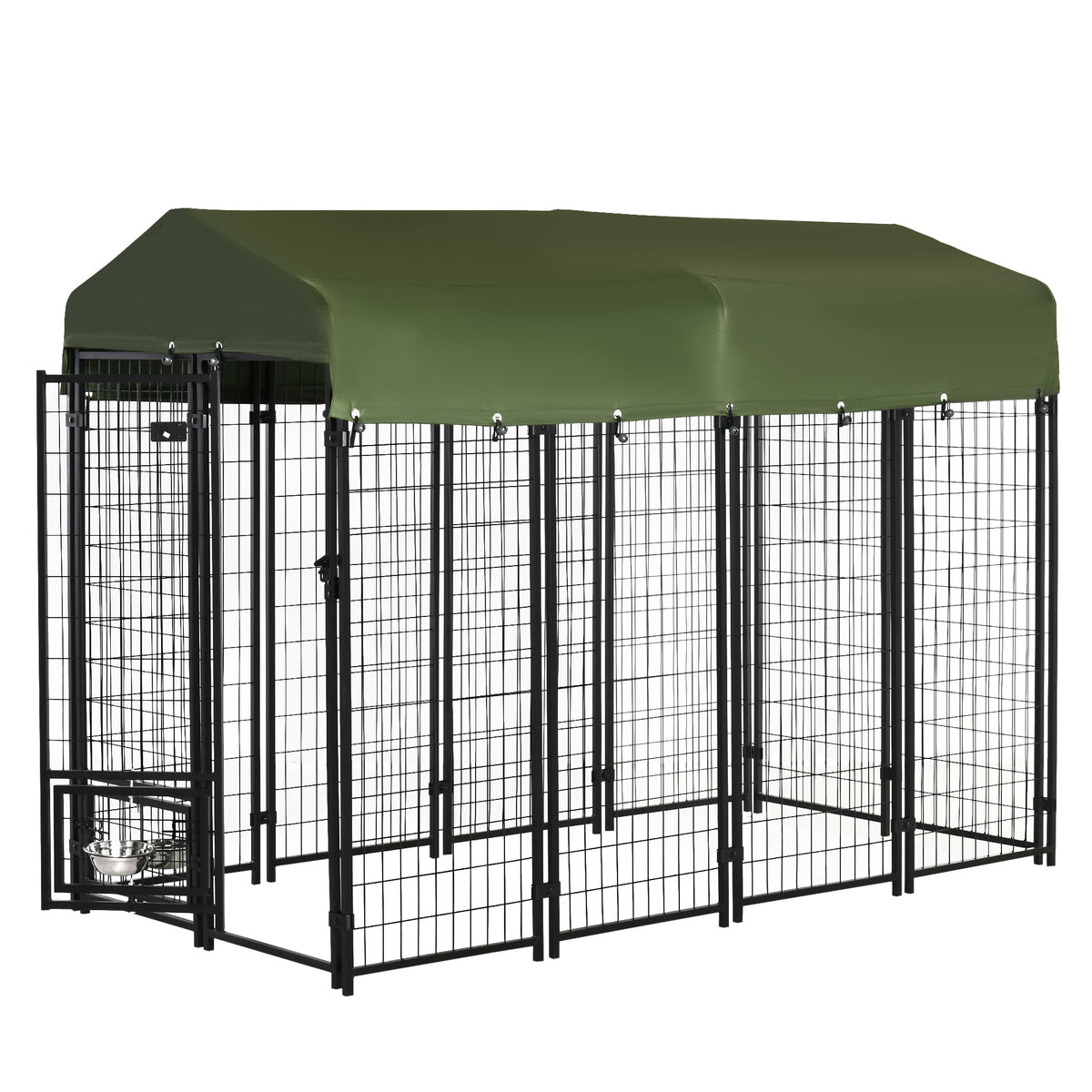 Chenil pour chien d'extérieur 8' x 4' x 6', Enclos extérieur pour chien avec bols rotatifs 360°