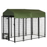 Chenil pour chien d'extérieur 8' x 4' x 6', Enclos extérieur pour chien avec bols rotatifs 360°