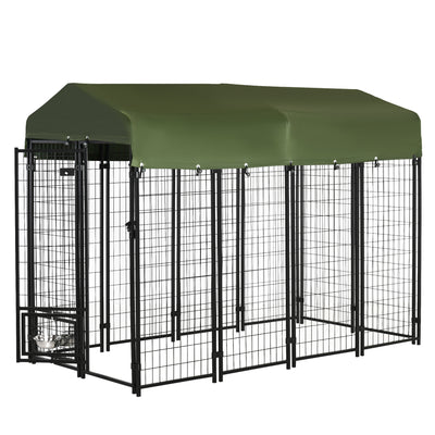 8' x 4' x 6' Outdoor Dog Kennel, Dog Kennel Outside Run with 360° Rotating Bowls