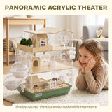 Large Hamster Cage, 3 Tiers Acrylic Hamster Habitat with Water Bottles, Running Wheel for Pet Mice