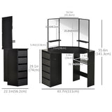 Corner Vanity Desk with Mirror, Makeup Vanity Table with 5 Drawers and Open Shelves, Dressing Table with 3-piece Mirror for Bedroom