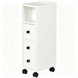 Slim Bathroom Cabinet with Wheels, Narrow Bathroom Storage Cabinet with Door, Drawer and 2 Open Compartments