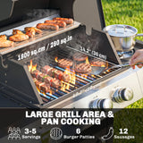 3 Burner Propane Gas Grill with Side Burner, 36, 000 BTU BBQ Grill with Cast Iron Grates, Wheels