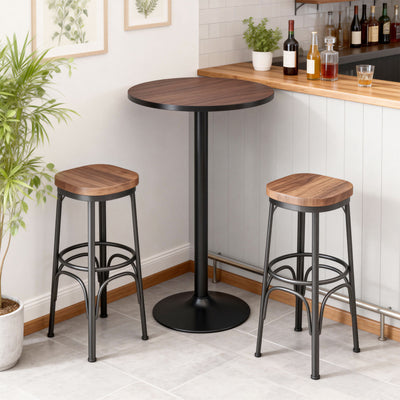 Round Bar Table 41 Inch Height, Industrial High Bistro Table with Metal Base and Elm Wood Top