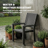 Stackable Patio Chairs Set of 2, Outdoor Dining Chairs with Faux Wicker Steel Mesh Back