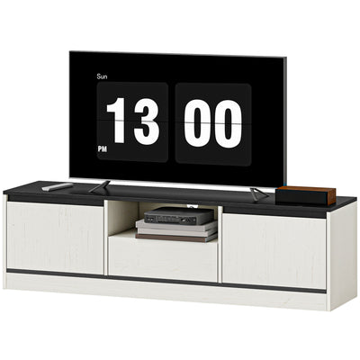 Meuble Télé pour Téléviseur 55-60 Pouces, Centre de Divertissement avec Armoires, Tablette, Tiroir et Gestion des Câbles pour Salon