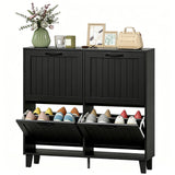 Shoe Cabinet with 4 Flip Drawers, Freestanding Narrow Shoe Storage Cabinet with Adjustable Shelves, Open Back
