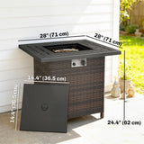 Propane Fire Pit Table, 28 Inch 40, 000 BTU Square Rattan Fire Table with Lava Rock
