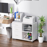 Modern Lateral Filing Cabinet, 3 Drawer File Cabinet for Letter and A4 Size Documents, Mobile, Printer Stand with Open Shelves, Rolling Wheels