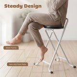 Foldable Bar Stools Set of 2, Folding Kitchen Chairs with PU Cushioned Seat, Footrest