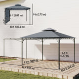Patio Gazebo with Double Roof Outdoor Gazebo Canopy with Extendable Shade 10.5′ x 10.5′