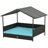 Rattan Dog House with Canopy, Wicker Dog Bed with Water-Resistant Cushion, for Small and Medium Breeds