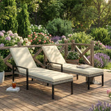 Chaise Lounge Chairs Outdoor, Set of 2 Wicker Patio Lounge Chairs with 5-Level Adjustable Backrest