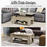 Table basse relevable avec compartiment de rangement dissimulé et étagère ouverte