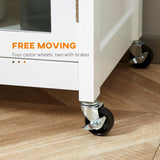 Rolling Kitchen Cart with Drawer and Glass Door Cabinet, Kitchen Island on Wheels with Towel Rack