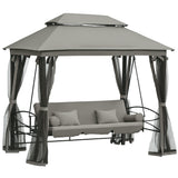 3 Person Outdoor Patio Daybed, 3 in 1 Canopy Gazebo Swing Chair Garden Hammock with Sun Shade, Mesh Mosquito and Net