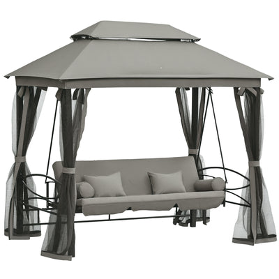 3 Person Outdoor Patio Daybed, 3 in 1 Canopy Gazebo Swing Chair Garden Hammock with Sun Shade, Mesh Mosquito and Net