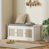 Banc de Rangement pour Chaussures avec Portes en Rotin Tressé, Tablettes Ajustables