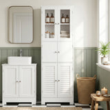 Freestanding Bathroom Cabinet with Glass/Louvred Doors, Tall Bathroom Cabinet for Kitchen