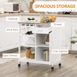 Rolling Kitchen Cart, Bar Cart on Wheels with Wine Rack, Drawer, Open Shelves, Kitchen Island with Storage
