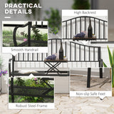 Outdoor Bench with Retractable Middle Table, Metal Frame Patio Loveseat with Slatted Seat and Backrest