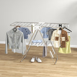 Séchoir à linge, étendoir pliable à 2 niveaux en acier inoxydable avec ailes réglables et supports à chaussures