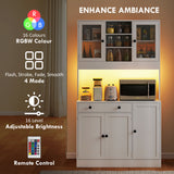 Tall Kitchen Pantry with LED Light, Freestanding Storage Cabinet with Hutch, Shelves, Drawer