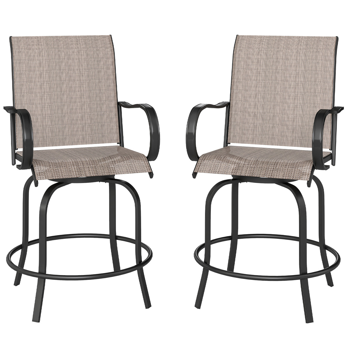 Ensemble de 2 tabourets de bar extérieurs, chaises de hauteur de bar pivotantes 360°, 26,8