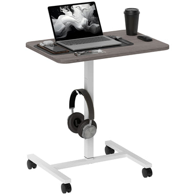 Height Adjustable Standing Desk, Pneumatic Sit Stand Desk with Wheels and Headphone Hook