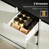 Buffet Cabinet with Soft-Close Hinges, Modern Sideboard with 3 Drawers and 2 Adjustable Shelves