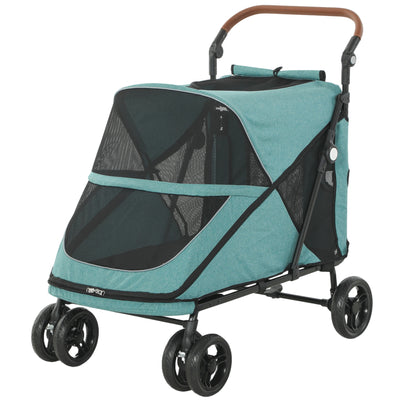 Dog Stroller Easy Fold Pet Stroller for Large Dogs Up to 66lbs with 4-Wheel Shock Absorption & One-Foot Brake Turquoise
