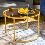 Tables Basses Rondes Gigognes (Lot de 2), Tables d'Appoint Modernes avec Plateau en Verre Trempé et Cadre en Acier pour Salon