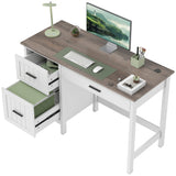 Computer Desk with 3 Drawers, Farmhouse Home Office Desk with File Drawer and Wood Grain Top for Small Spaces