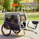 Dog Bike Trailer, Pet Cart Bicycle Carrier with Support Feet, Large Wheels, 2 Doors