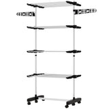Garment Drying Rack Stainless Steel Folding Clothes Hanging Rack with Side Wings Castors for Indoor Outdoor