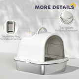 Enclosed Stainless Steel Litter Box, Metal Cat Litter Box with Scoop