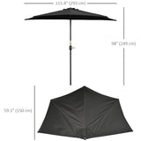 9.8ft Half Umbrella Semi Round Patio Parasol with Crank Handle