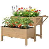 Wooden Raised Garden Bed, 2-Tier Raised Planter with Storage Shelf