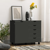 Classeur latéral, classeur à 5 tiroirs avec porte et étagère réglable, armoire de rangement de bureau mobile sur roulettes, support d'imprimante pour bureau à domicile
