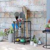 3-Tier Yard Tool Tower Rack, Garden Tool Organizer with 14 Hooks for Long-Handled Rakes